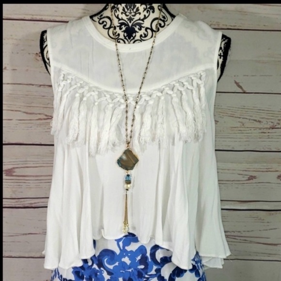 Mustard Seed Fringe Sleeveless Crop Top - Picture 8 of 8